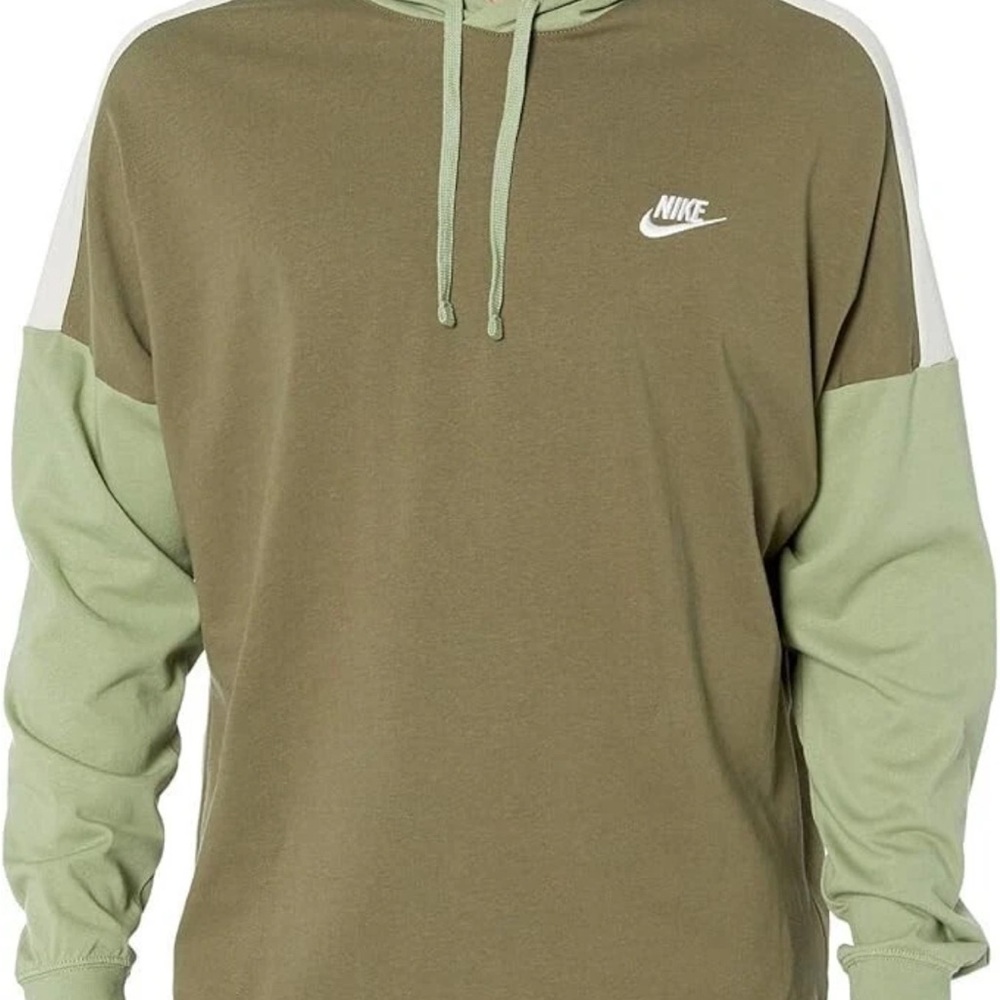Nike Men’s Hunter Green Color-block 100% Cotton Long Sleeve Hooded Sweatshirt